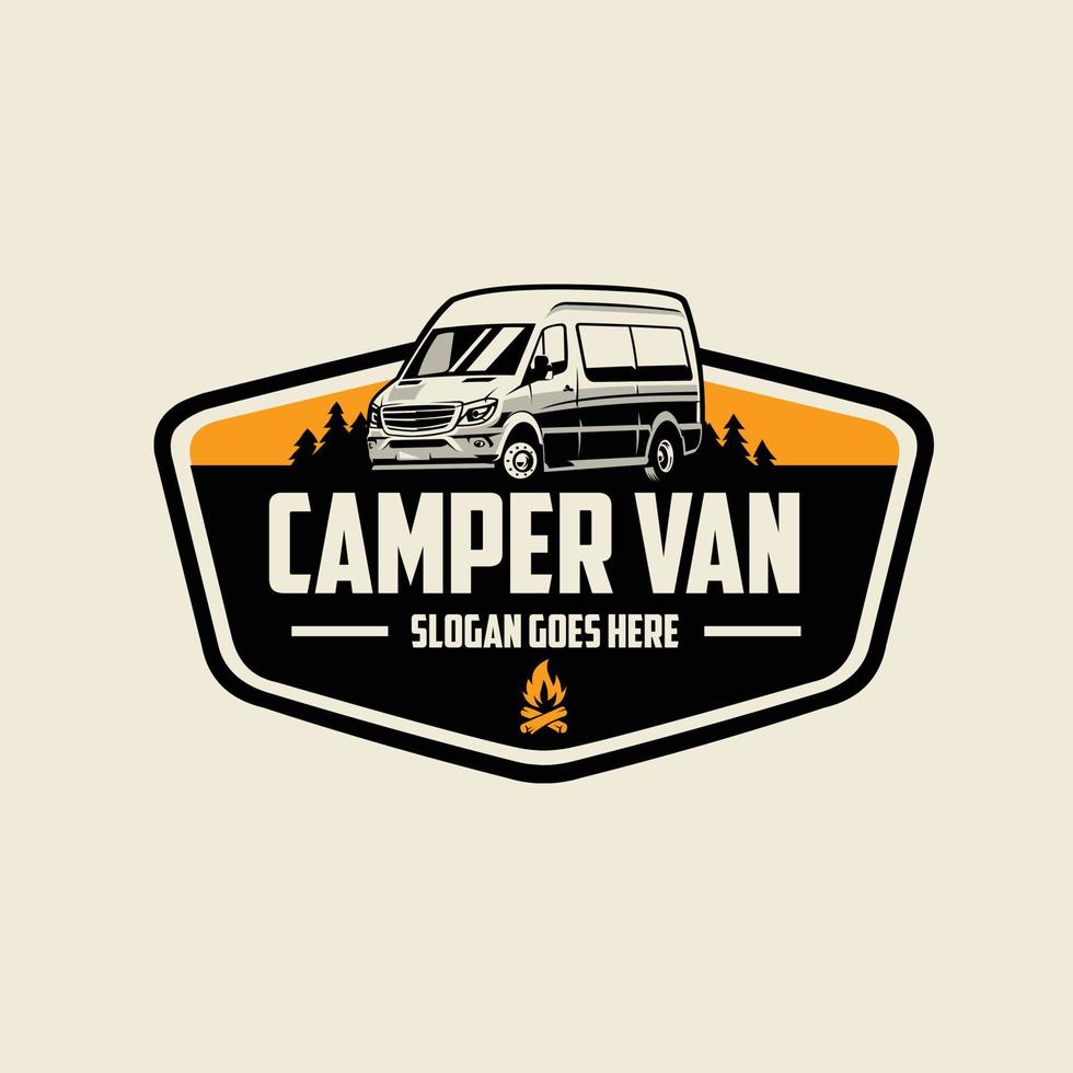 modelo de logotipo pronto de emblema de caravana de campervan rv premium vetor