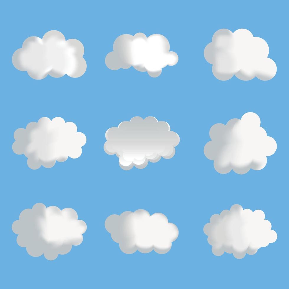 nuvens conjunto isolado sobre fundo azul. vetor