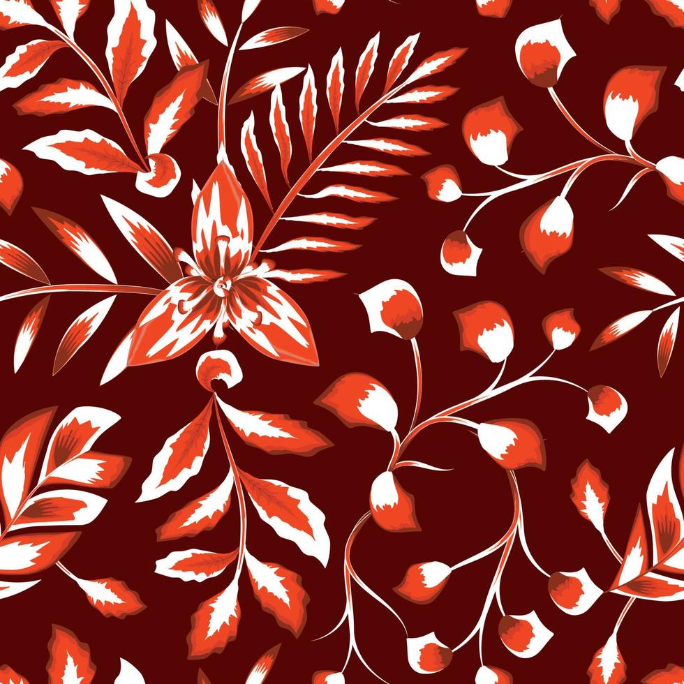 abstrato sem costura padrão com folhas de samambaia tropical leve e planta no desenho de flor de fundo escuro. desenho vetorial. estampa da selva. fundo floral. trópico exótico. projeto de verão. papel de parede da natureza vetor