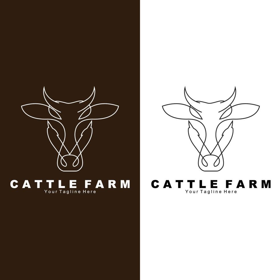 logotipo de animais de vaca, fazenda de gado, design de ilustração de animais de fazenda de laticínios vetor