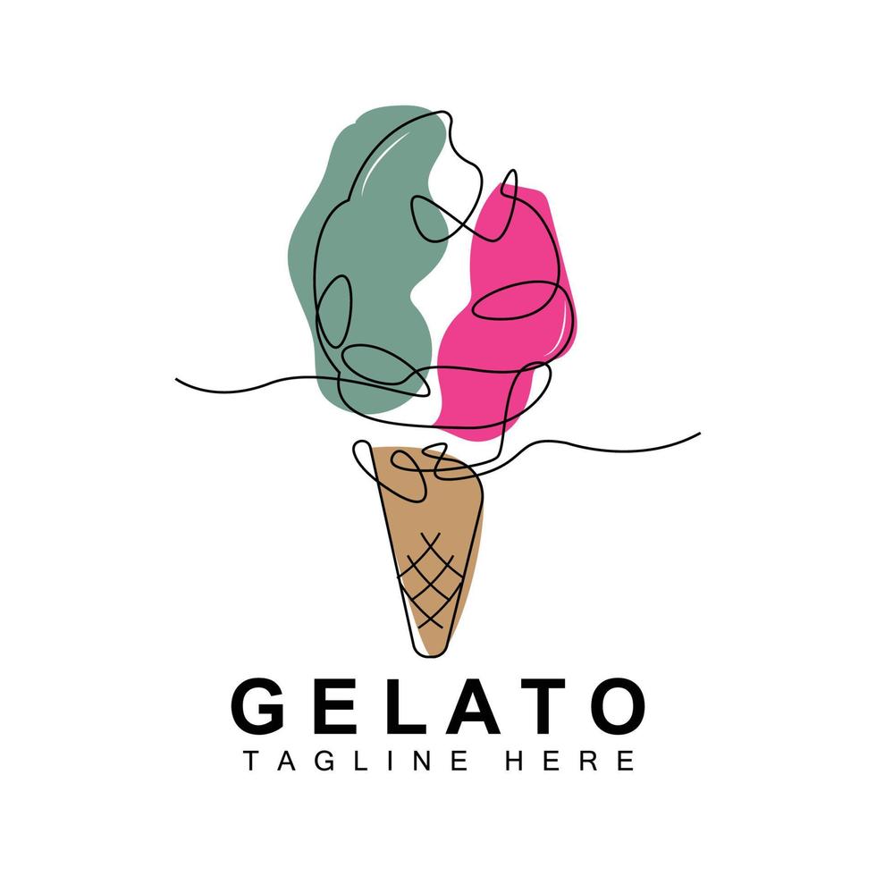 design de logotipo de sorvete gelato, comida doce e fria, produtos da empresa de marca vetorial vetor