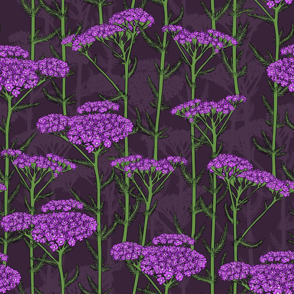 padrão de vetor roxo sem costura com milefólio lilás florescendo