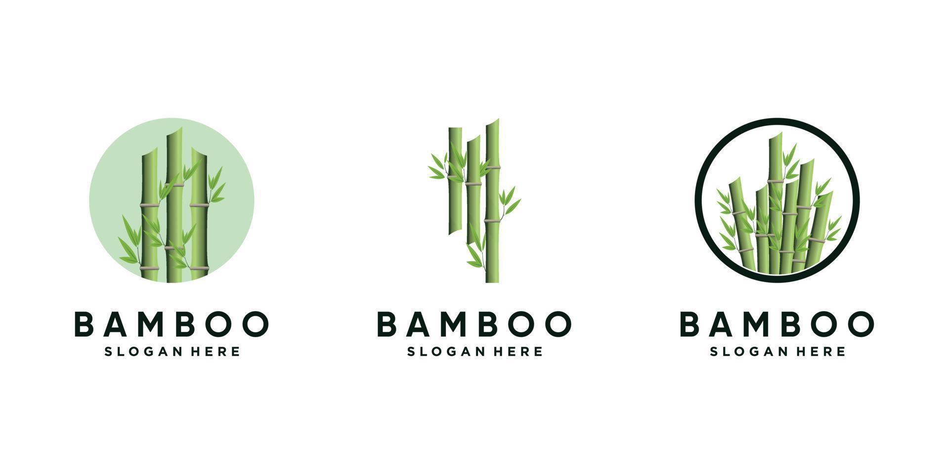 conjunto de pacote de design de logotipo de árvore de bambu com vetor premium de conceito criativo