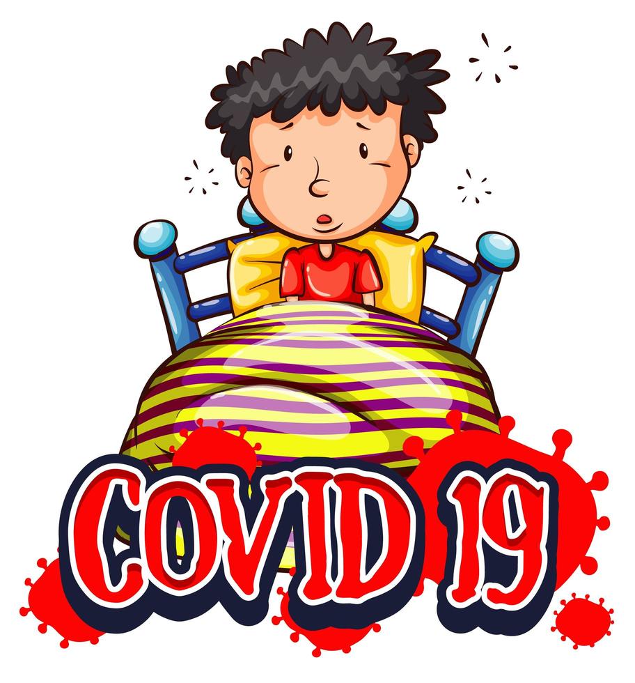 design de cartaz com tema de coronavírus com homem doente na cama vetor