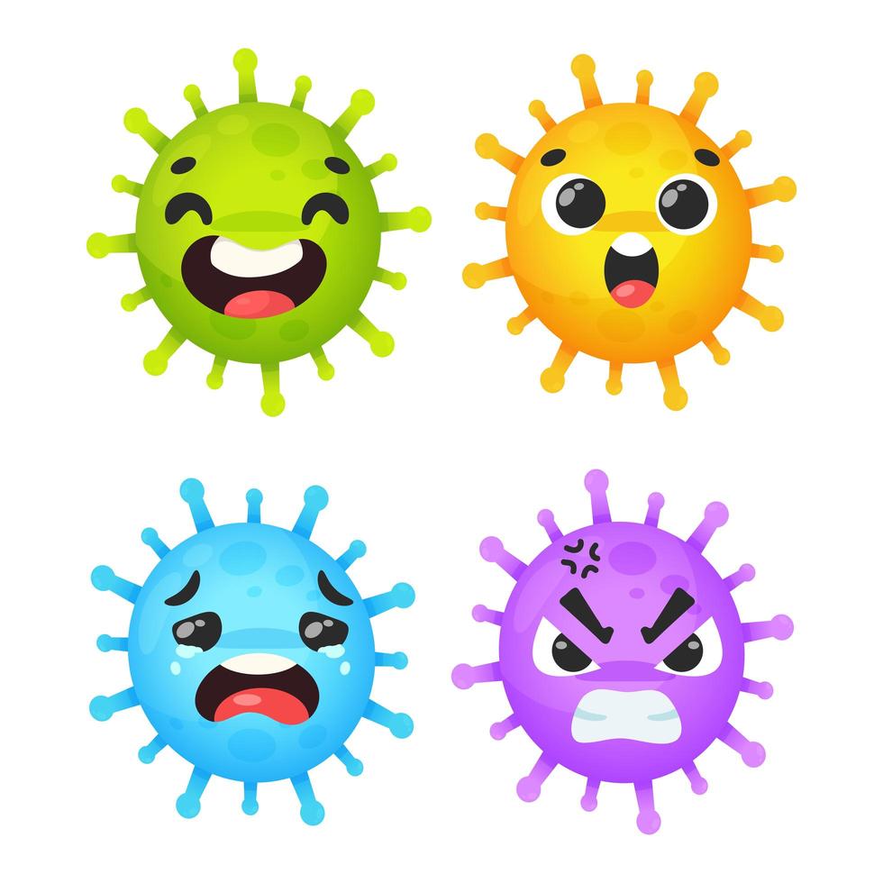 desenhos animados de coronavírus com emoções diferentes vetor