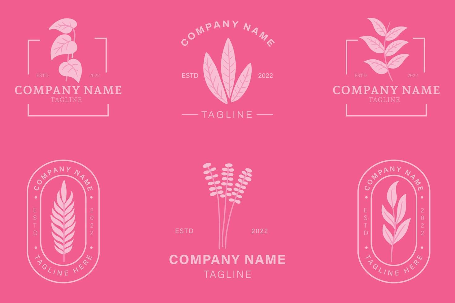 folha cinza minimalista folhas natureza logotipo coleção estilo rosa claro pastel. vetor