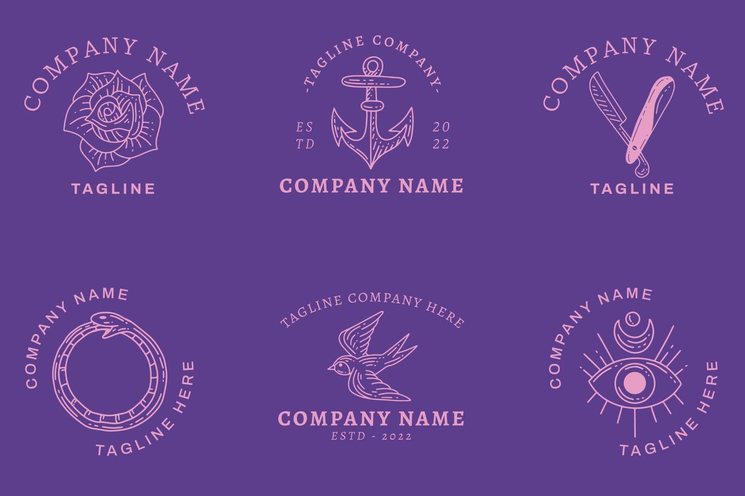 modelos de logotipo místico minimalista roxo claro com elemento em pastel. vetor