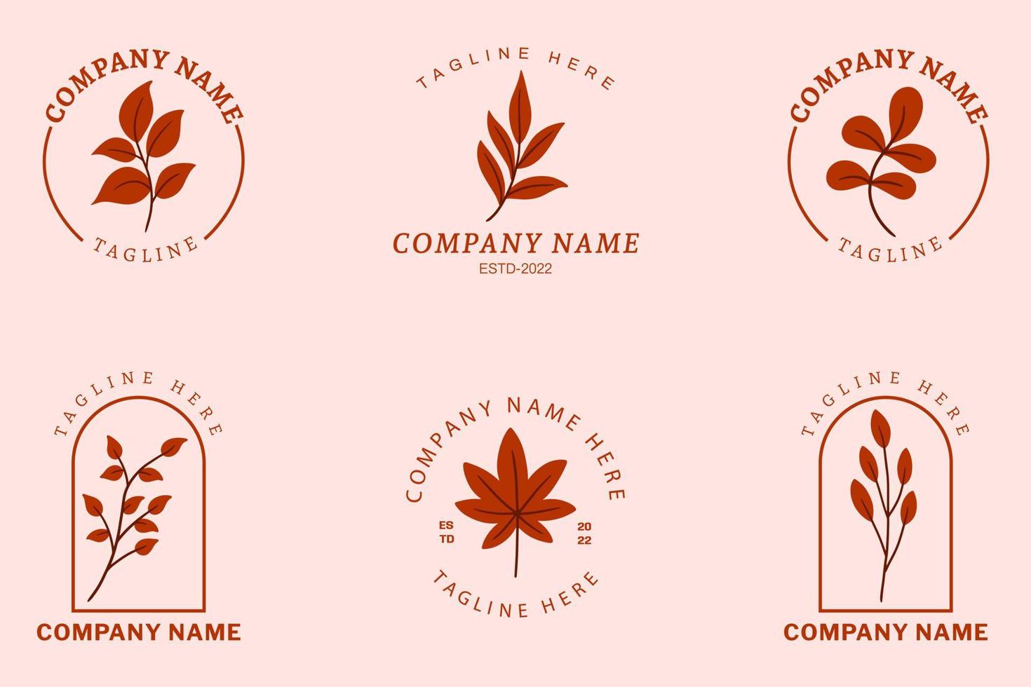 folha de laranja minimalista folhas natureza logotipo coleção estilo rosa pastel. vetor