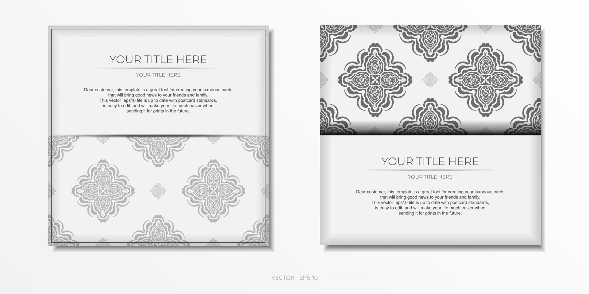 cores de cartão postal branco com ornamento indiano. design de cartão de convite com padrões de mandala. vetor