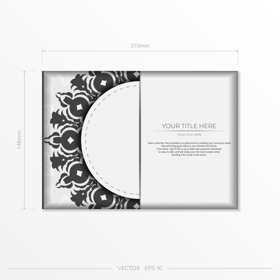 elegante vetor pronto para imprimir design de cartão postal de cor branca com luxuosos padrões gregos. modelo de cartão de convite com ornamentos vintage.