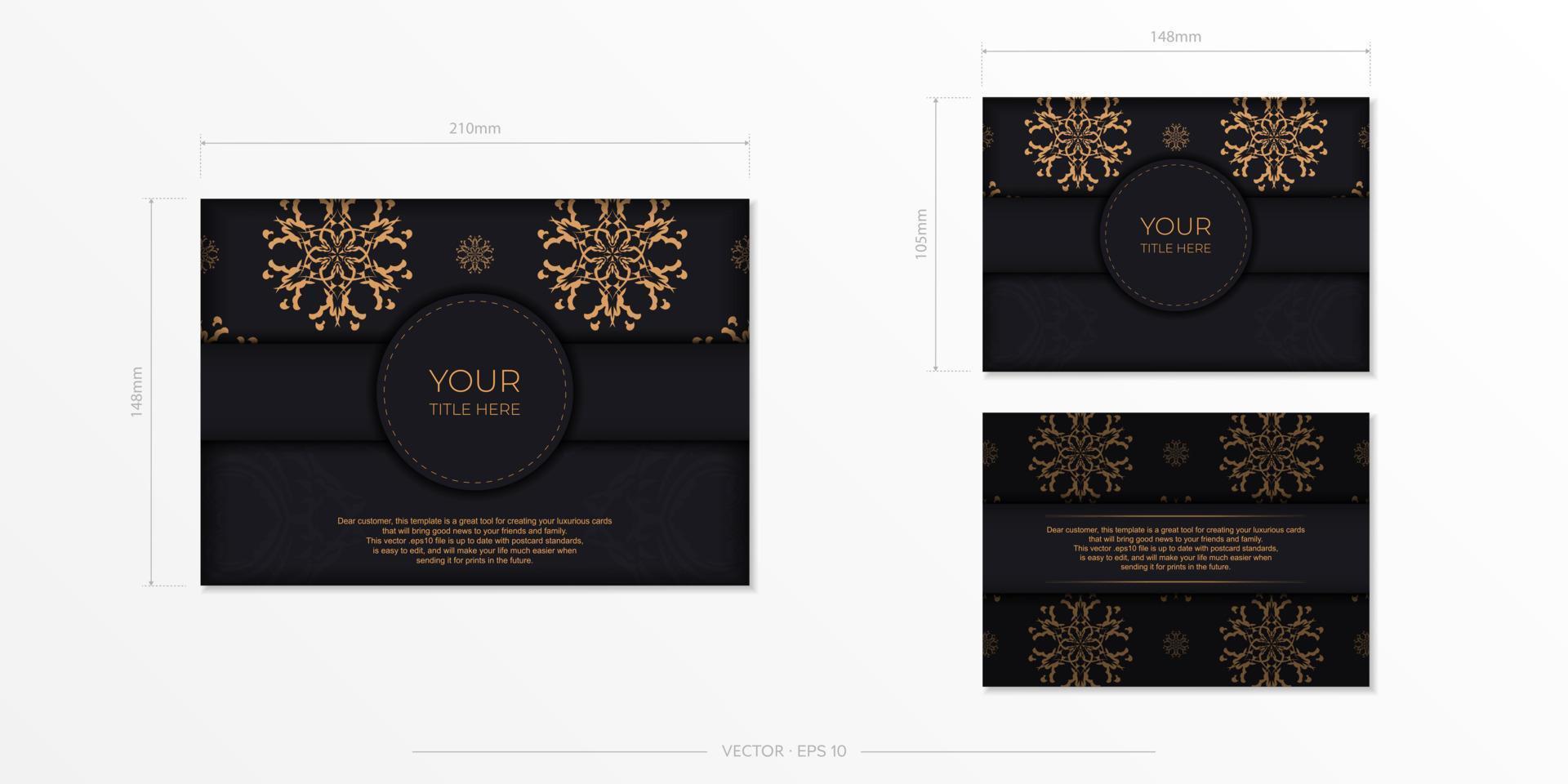 conjunto de cartões postais em preto com ornamentos indianos. desenho vetorial de cartão de convite com padrões de mandala. vetor