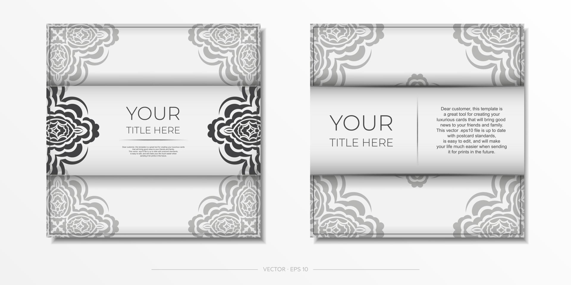 preparando cartões postais de cores brancas com padrões indianos. modelo para cartão de convite de design de impressão com ornamento de mandala. vetor