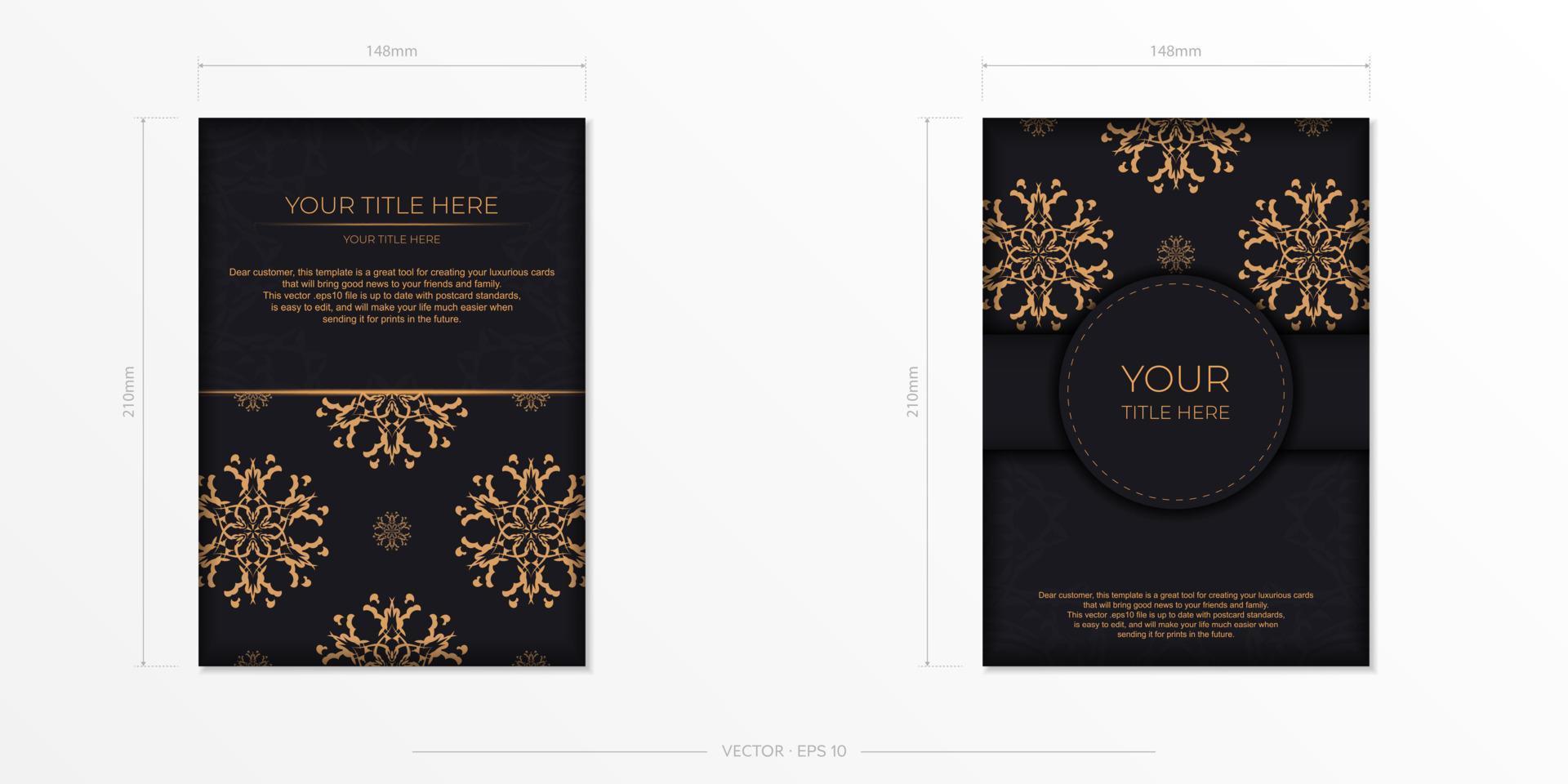 conjunto de preparação de cartões postais em preto com padrões indianos. modelo vetorial para design de impressão de cartão de convite com ornamento de mandala. vetor