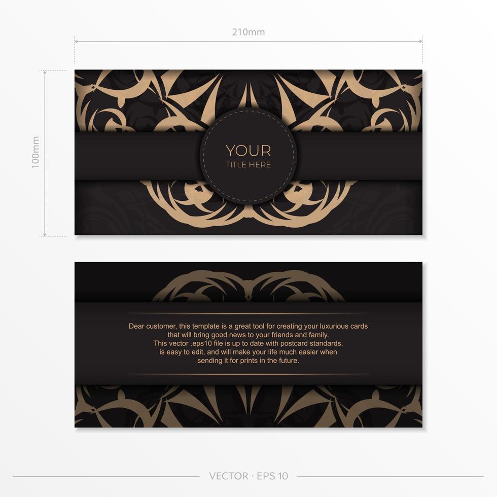 modelo para design de impressão de cartões de visita na cor preta com padrões de luxo. preparação de cartão de visita de vetor com ornamento vintage.