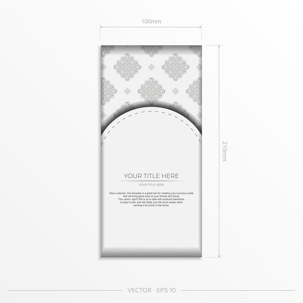 modelo de cartão postal branco cores com ornamentos indianos. design de convite pronto para impressão com padrões de mandala. vetor