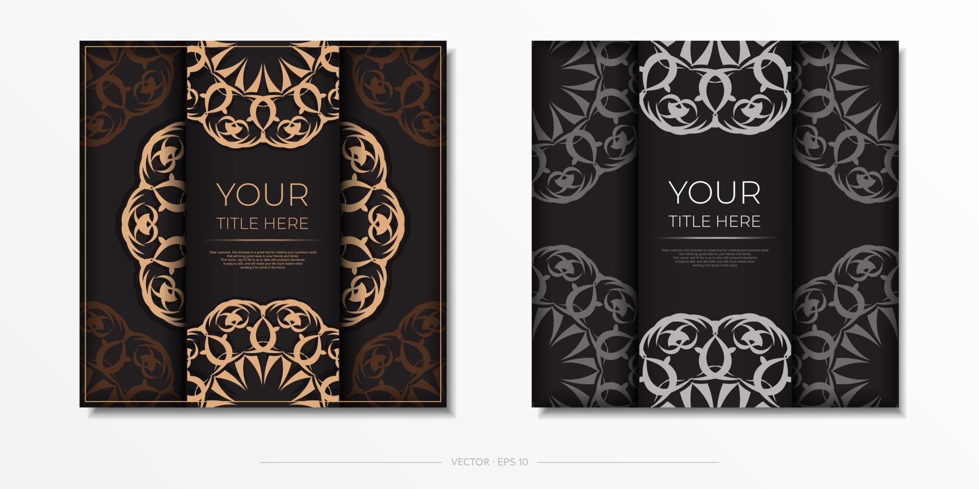 design de cartão postal quadrado na cor preta com padrões luxuosos. cartão de convite de vetor com ornamentos vintage.