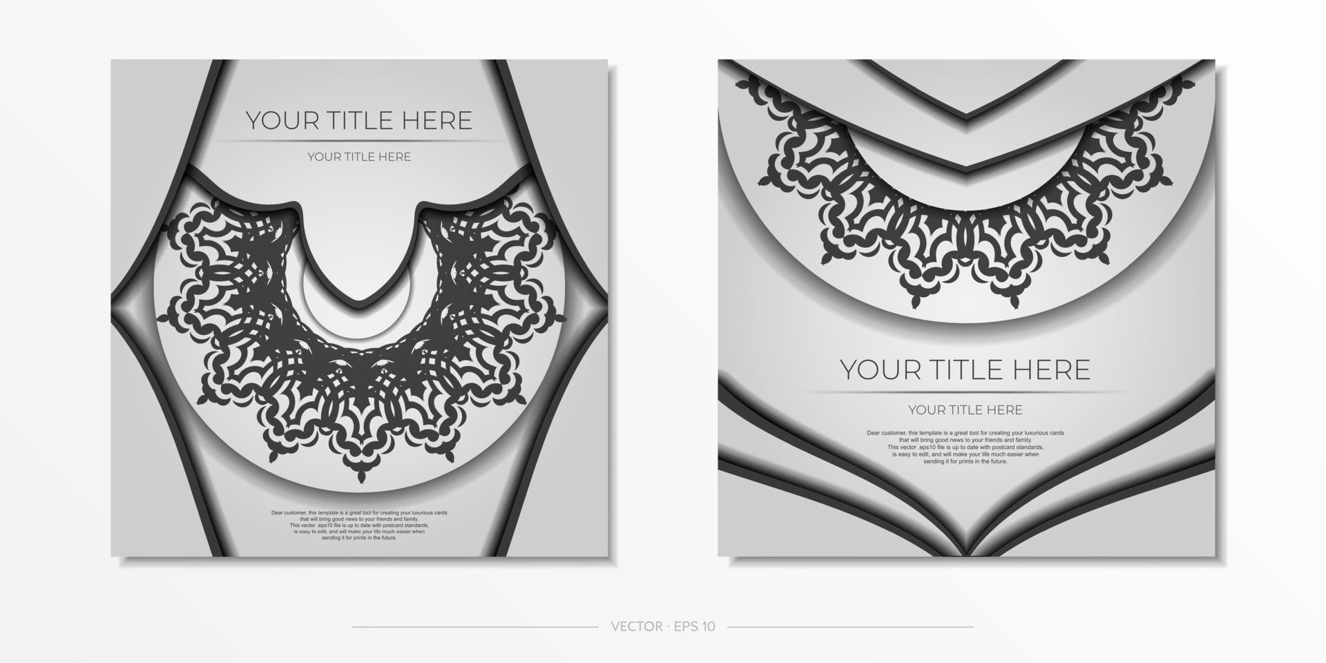 postal em branco com ornamentos pretos. design de cartão de convite com padrões de mandala. vetor