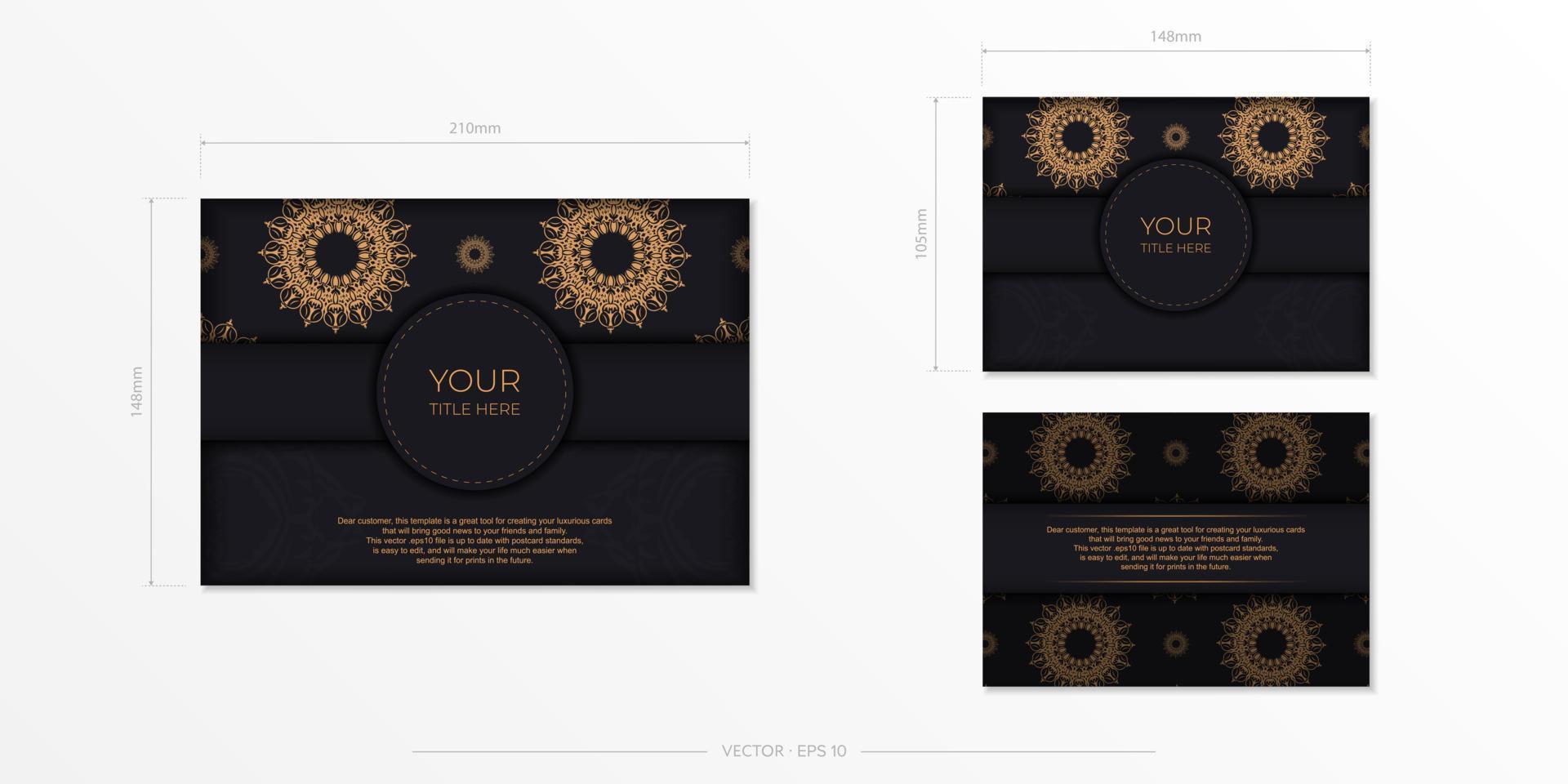 postais vetoriais retangulares na cor preta com padrões luxuosos. design de cartão de convite com ornamento vintage. vetor