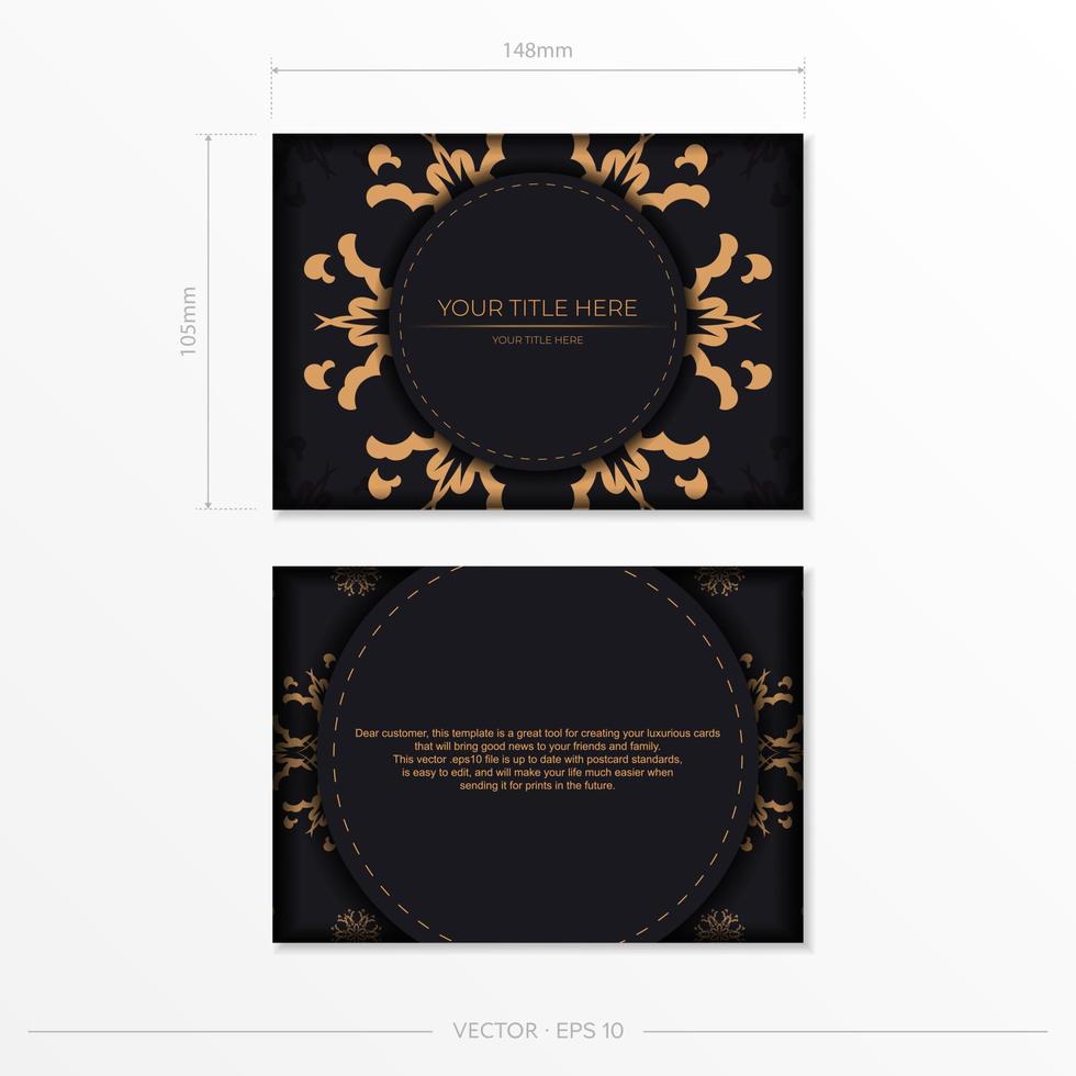 conjunto de cartões postais de vetor na cor preta com ornamentos indianos. design de cartão de convite com padrões de mandala.