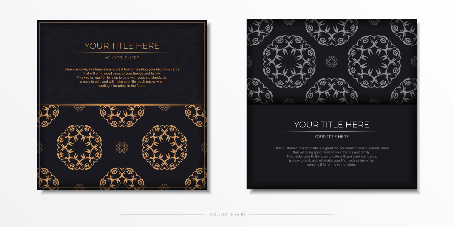 modelo de cartão postal de cor escura de vetor quadrado com padrões abstratos. design de convite pronto para impressão com ornamentos vintage.