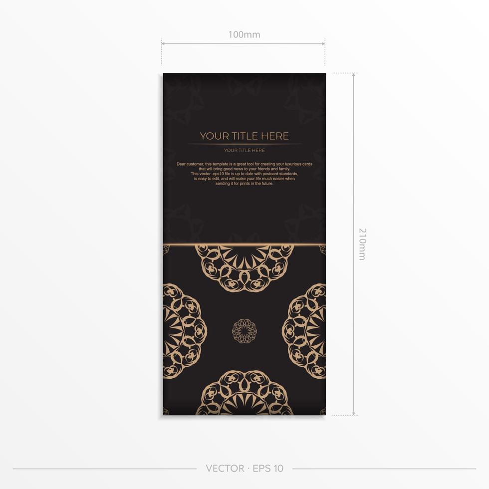 modelo retangular para cartão postal de design de impressão em preto com ornamentos de luxo. preparando um cartão de convite com padrões vintage. vetor