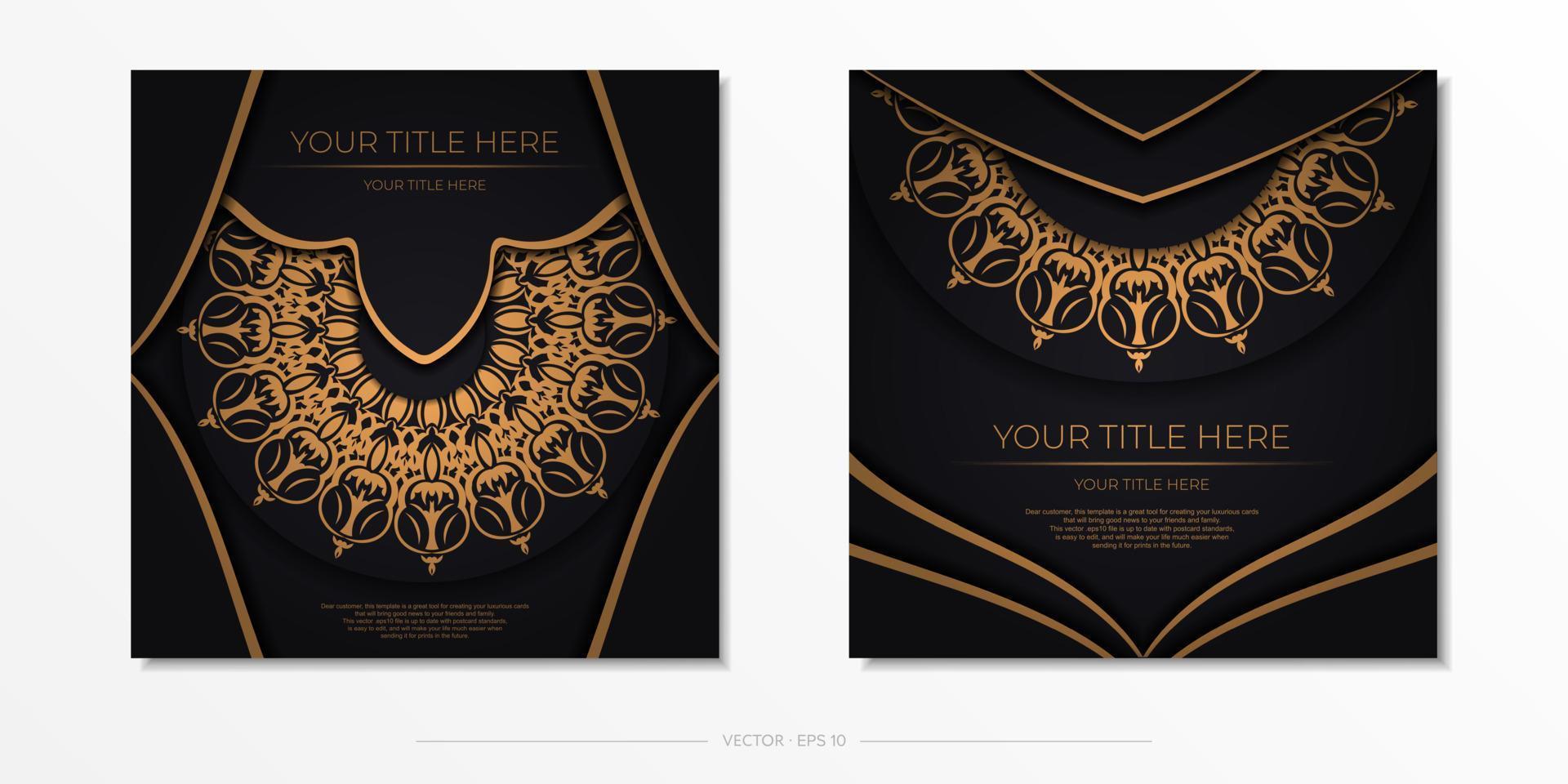postais quadrados em preto com ornamentos luxuosos. design de cartão de convite com padrões vintage. vetor