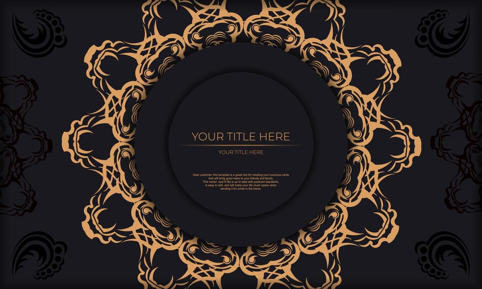 banner modelo preto com ornamentos de ouro de luxo e lugar para seu projeto. design de cartão de convite com padrões vintage. vetor