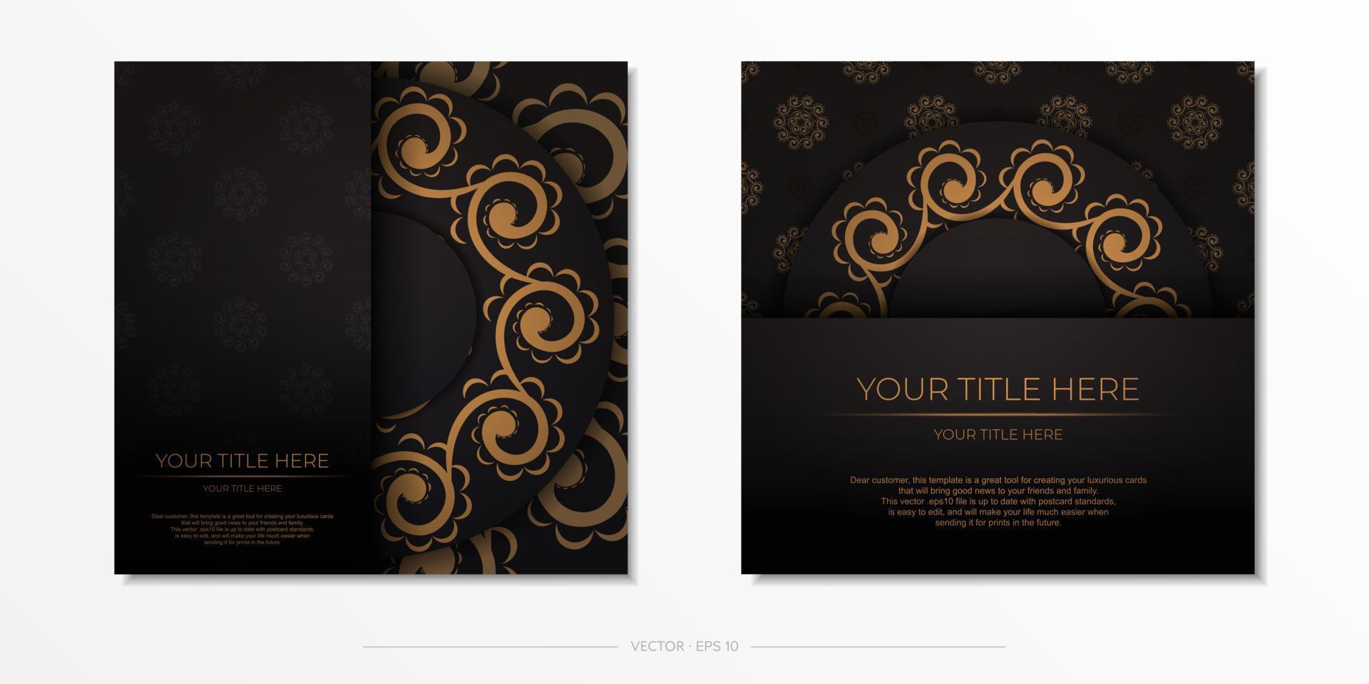 quadrado preparando cartões postais em preto com ornamentos indianos. modelo para cartão de convite para impressão de design com padrões de mandala. vetor