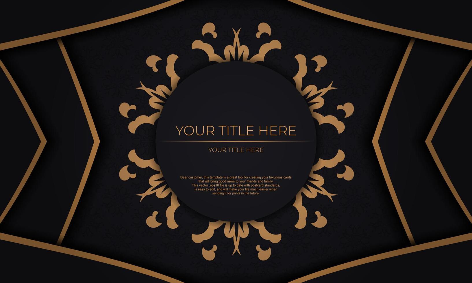 banner de vetor preto com ornamentos indianos e lugar para o seu texto. modelo para cartão de convite para impressão de design com padrões de mandala.