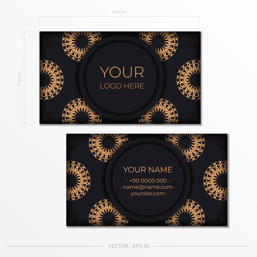 design de cartão de visita pronto para imprimir em preto com padrões de luxo grego. modelo de cartão de visita com ornamento vintage. vetor