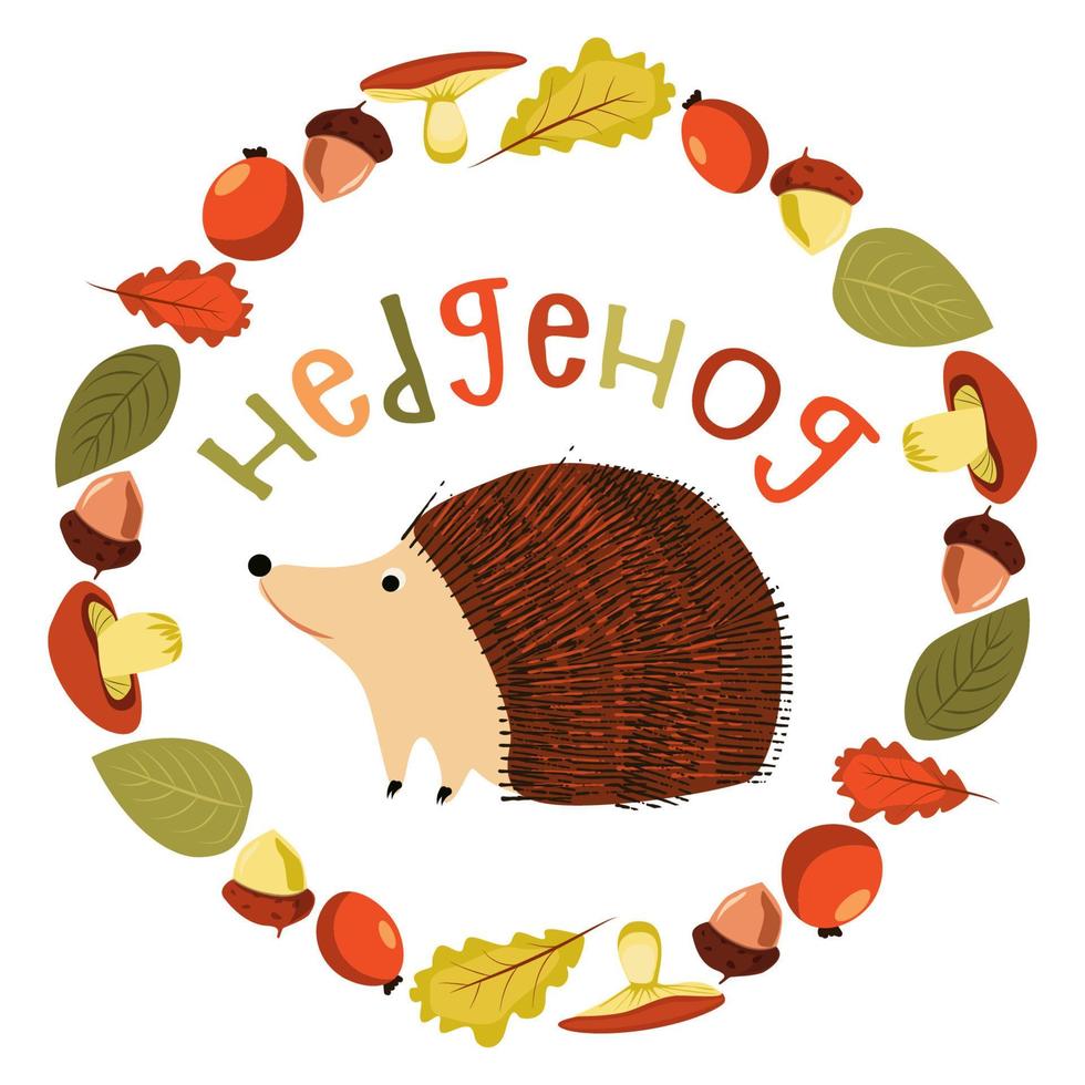 ilustração vetorial de ouriço de outono com inscrição para cartões postais, design vetor