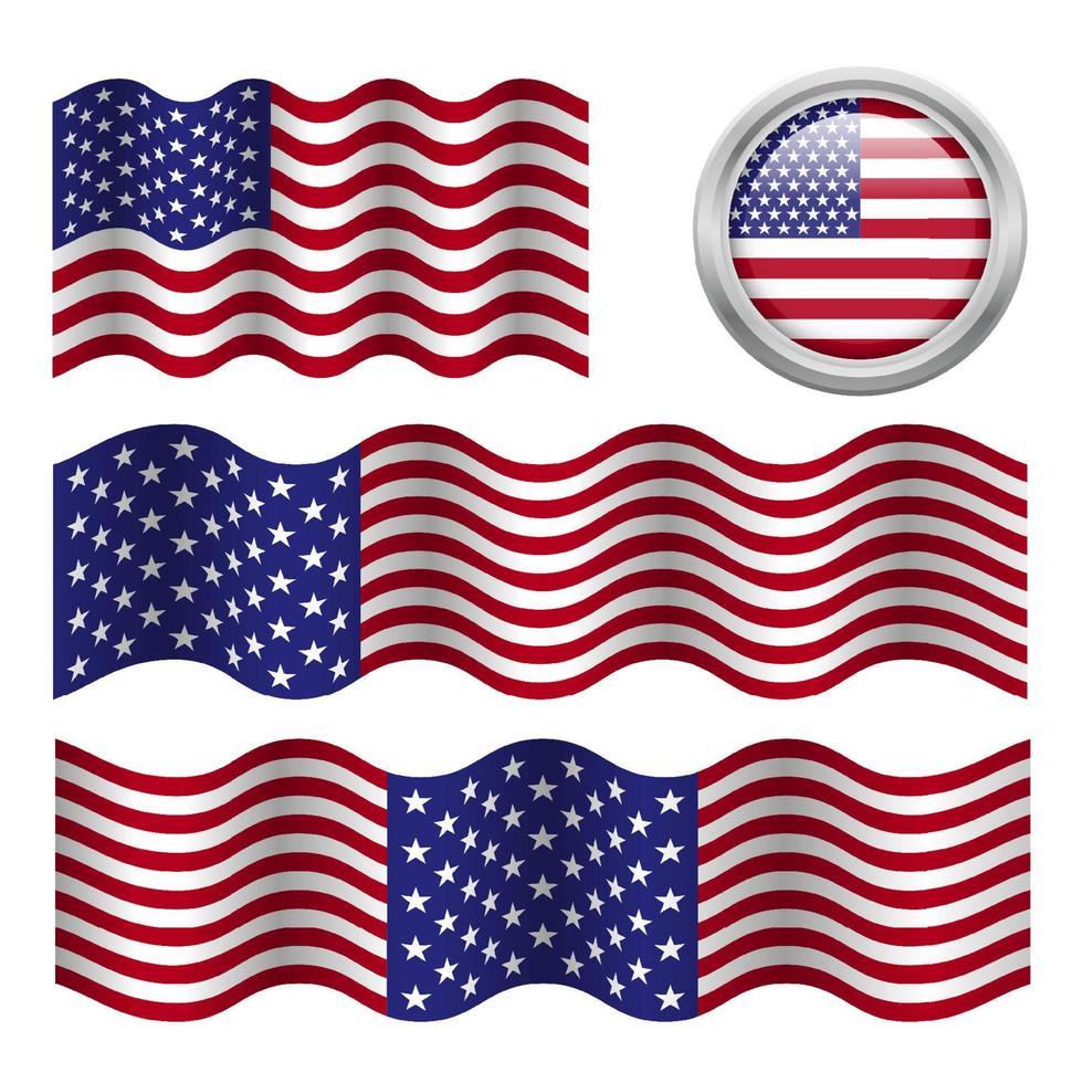 vetor de bandeira dos eua bandeira dos estados unidos da américa acenando e redonda