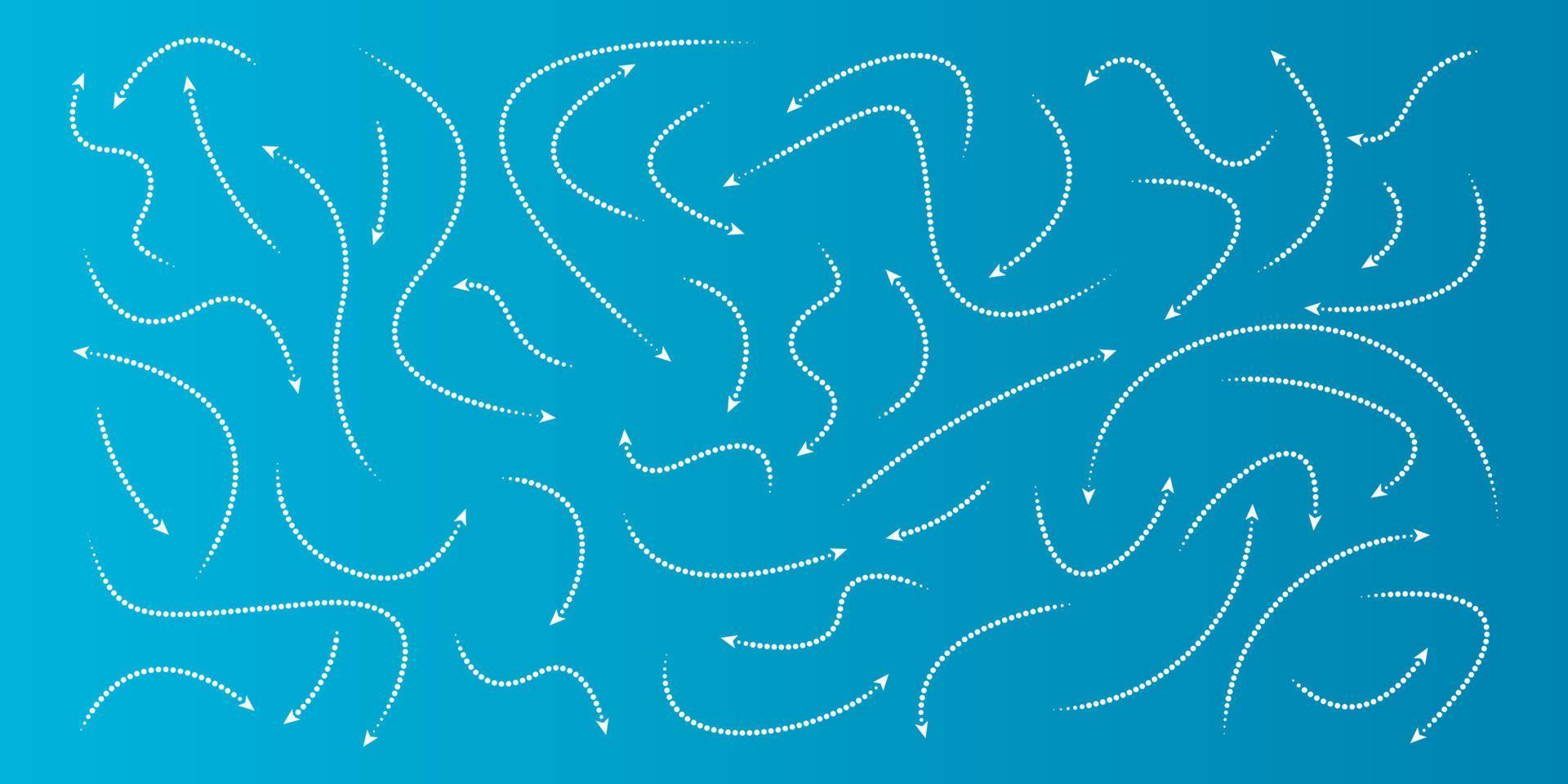 grande conjunto de setas desenhadas à mão pontilhada conjunto de setas direcionais isoladas de seta no estilo doodle vetor