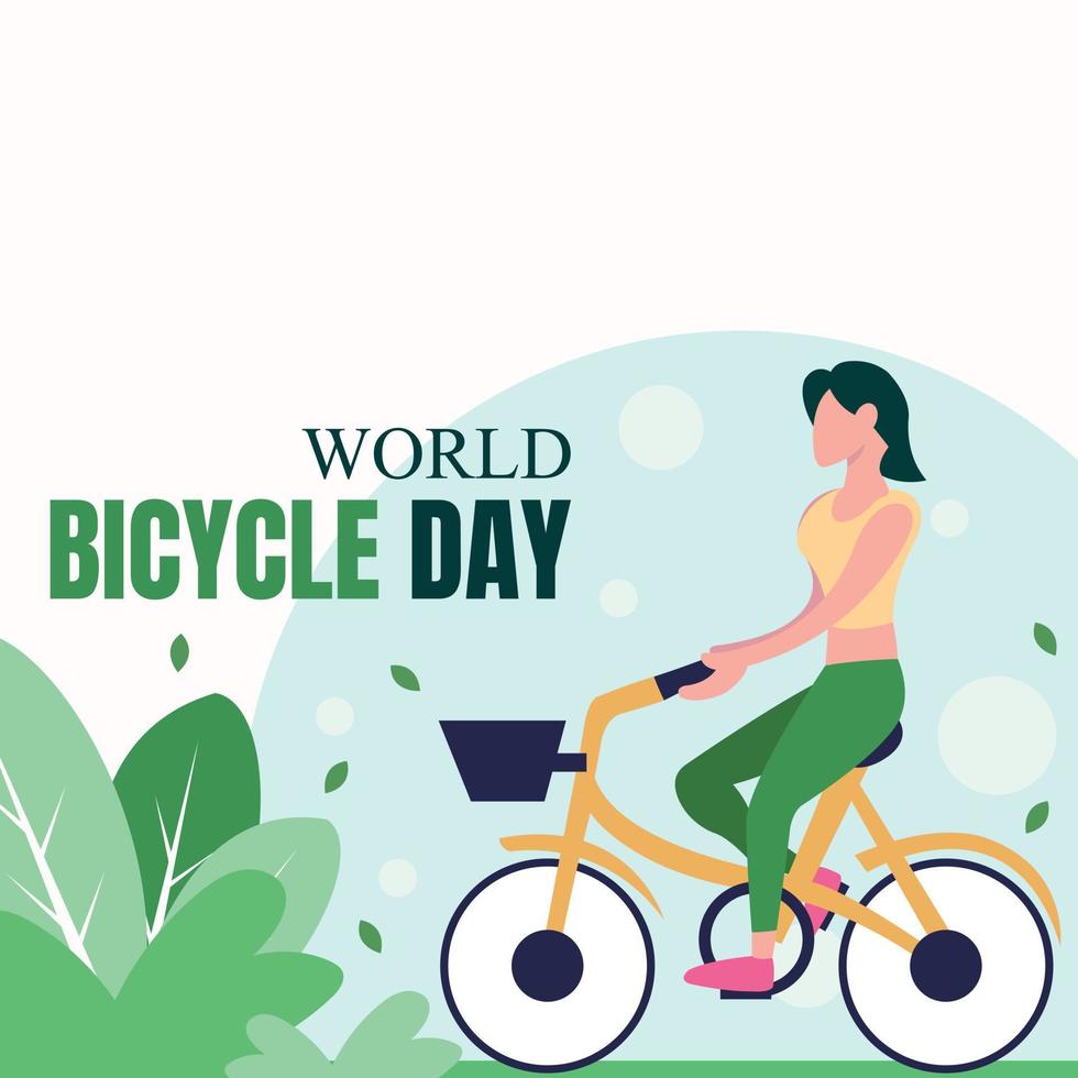 ilustração vetorial gráfico de uma mulher andando de bicicleta no parque, perfeito para o dia mundial da bicicleta, transporte, esporte, comemorar, cartão de felicitações, etc. vetor