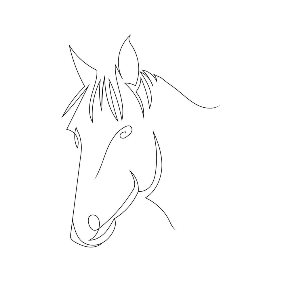 estilo de desenho de arte de linha de cabeça de cavalo, o desenho de cavalo preto linear isolado no fundo branco e a melhor ilustração vetorial de arte de linha de cabeça de cavalo. vetor