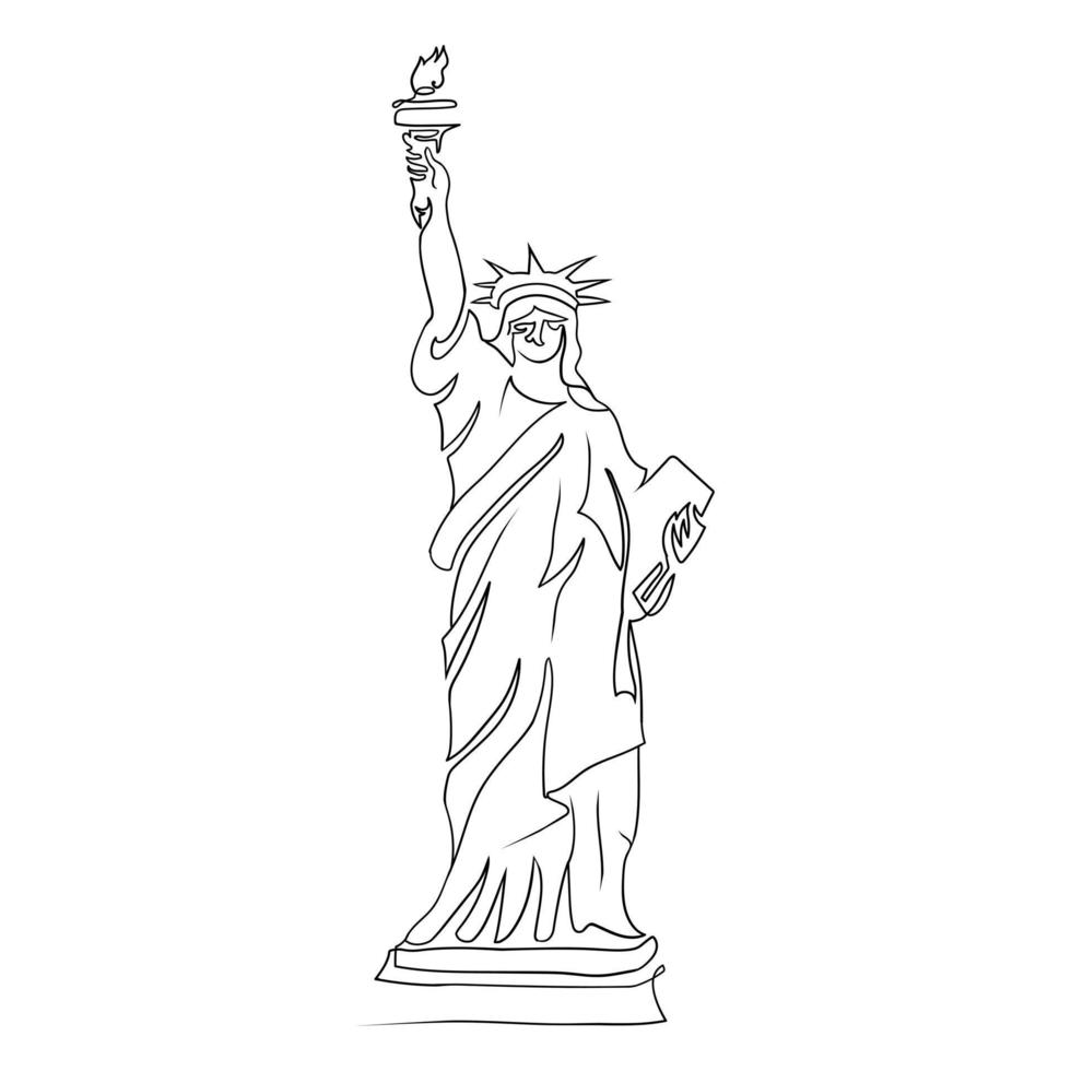 estilo de desenho de arte de linha da estátua da liberdade, o esboço da estátua da liberdade preto linear isolado no fundo branco e a melhor ilustração vetorial da estátua da liberdade. vetor