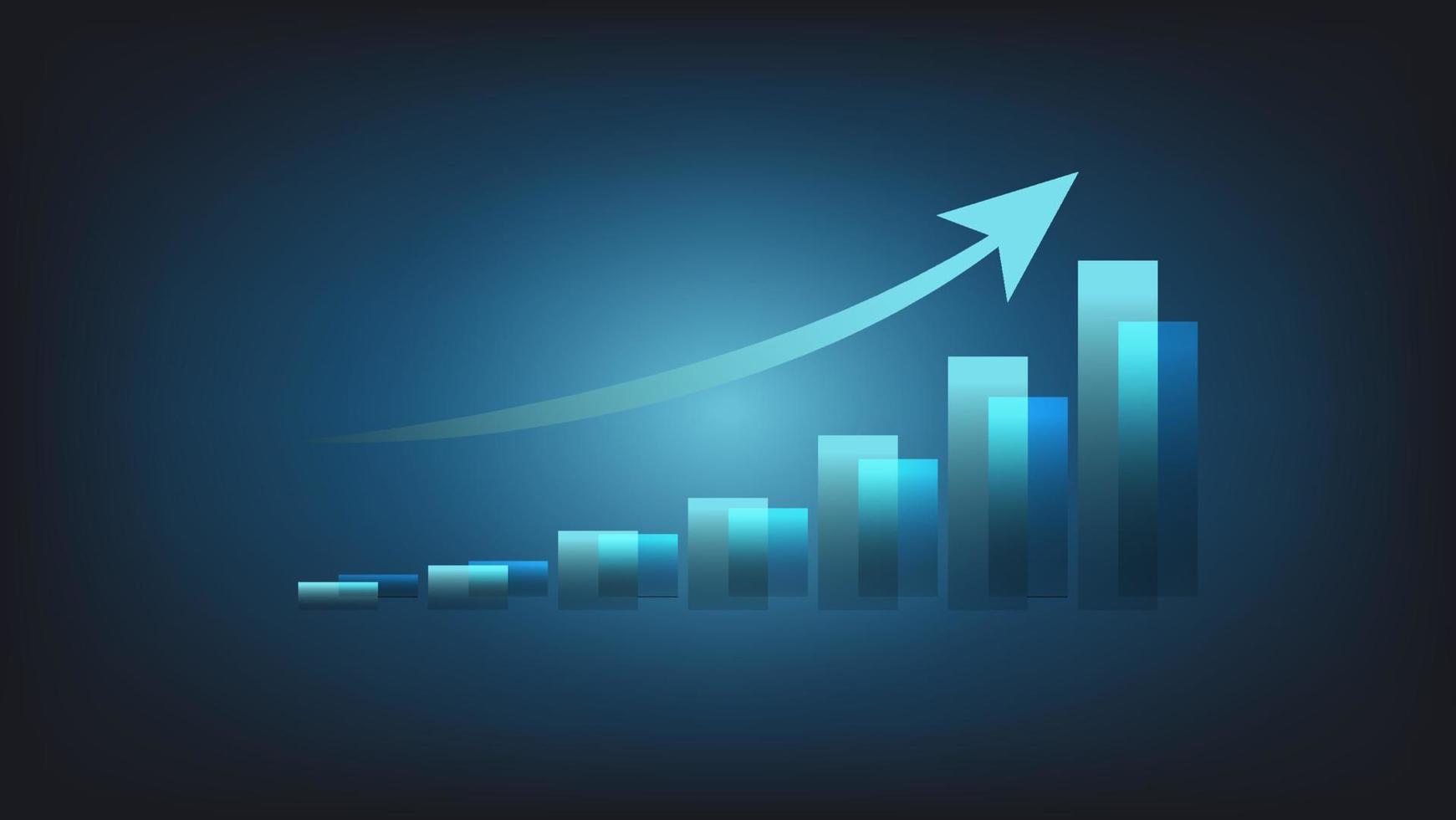 mercado de ações e conceito de gráfico de negociação de criptomoedas. gráfico de barras com indicador de volume mostra dinheiro digital ou estatísticas financeiras e gerenciamento de ganhos de negócios em fundo azul vetor