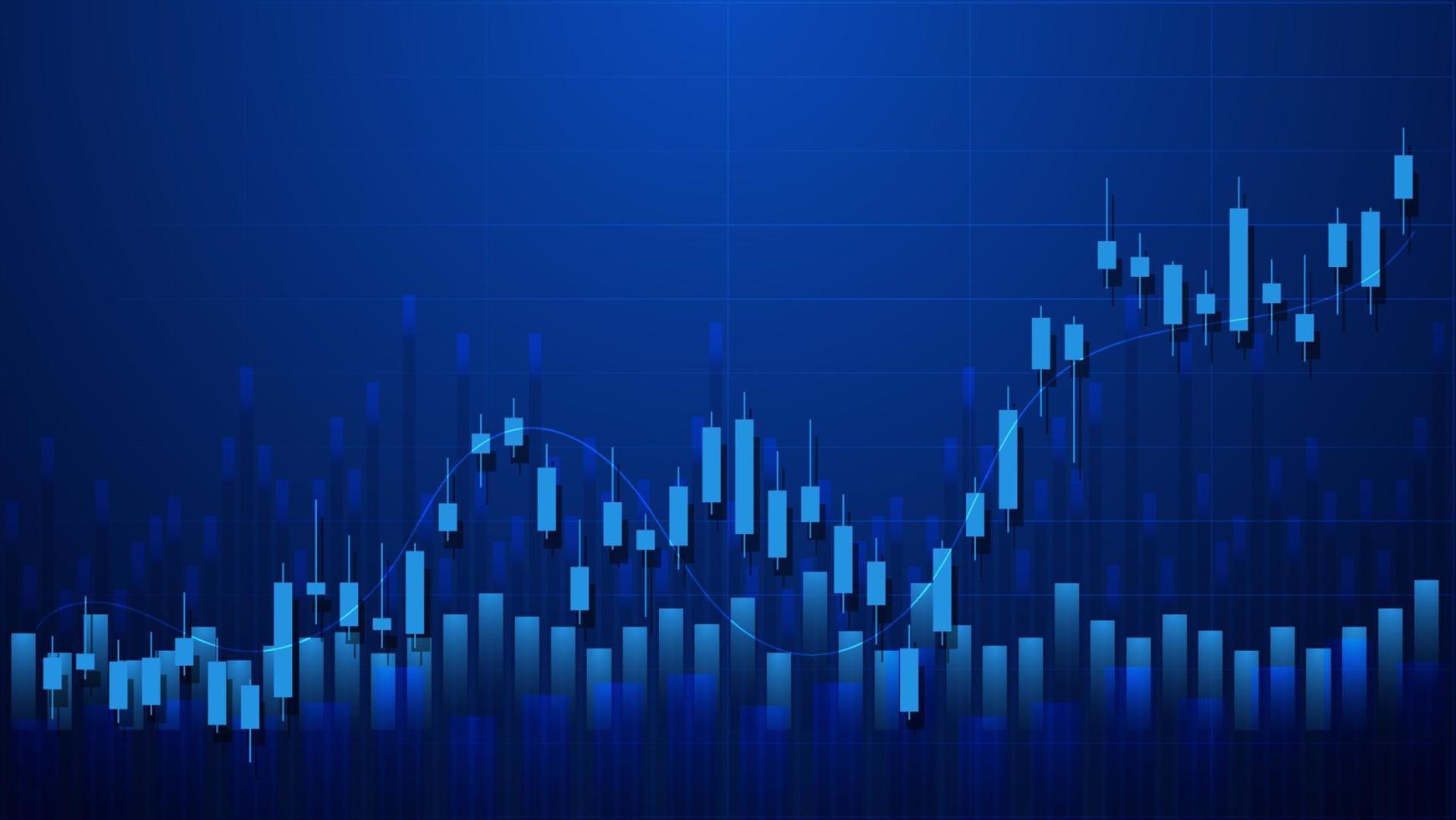 conceito de situação de economia. estatísticas de negócios financeiros com gráfico de barras e gráfico de velas mostram o preço do mercado de ações e câmbio em fundo azul vetor