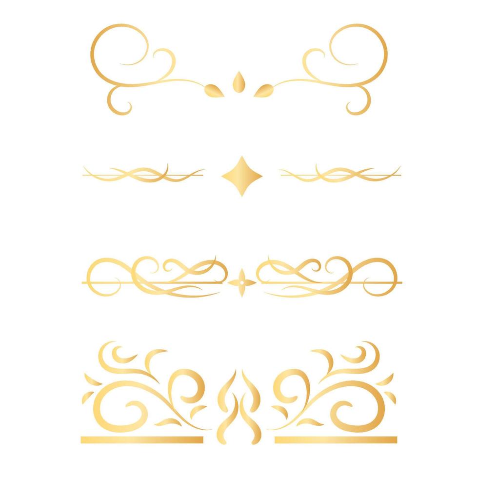 conjunto de ornamento de caligrafia de linhas de redemoinho dourado isolado no fundo branco vetor