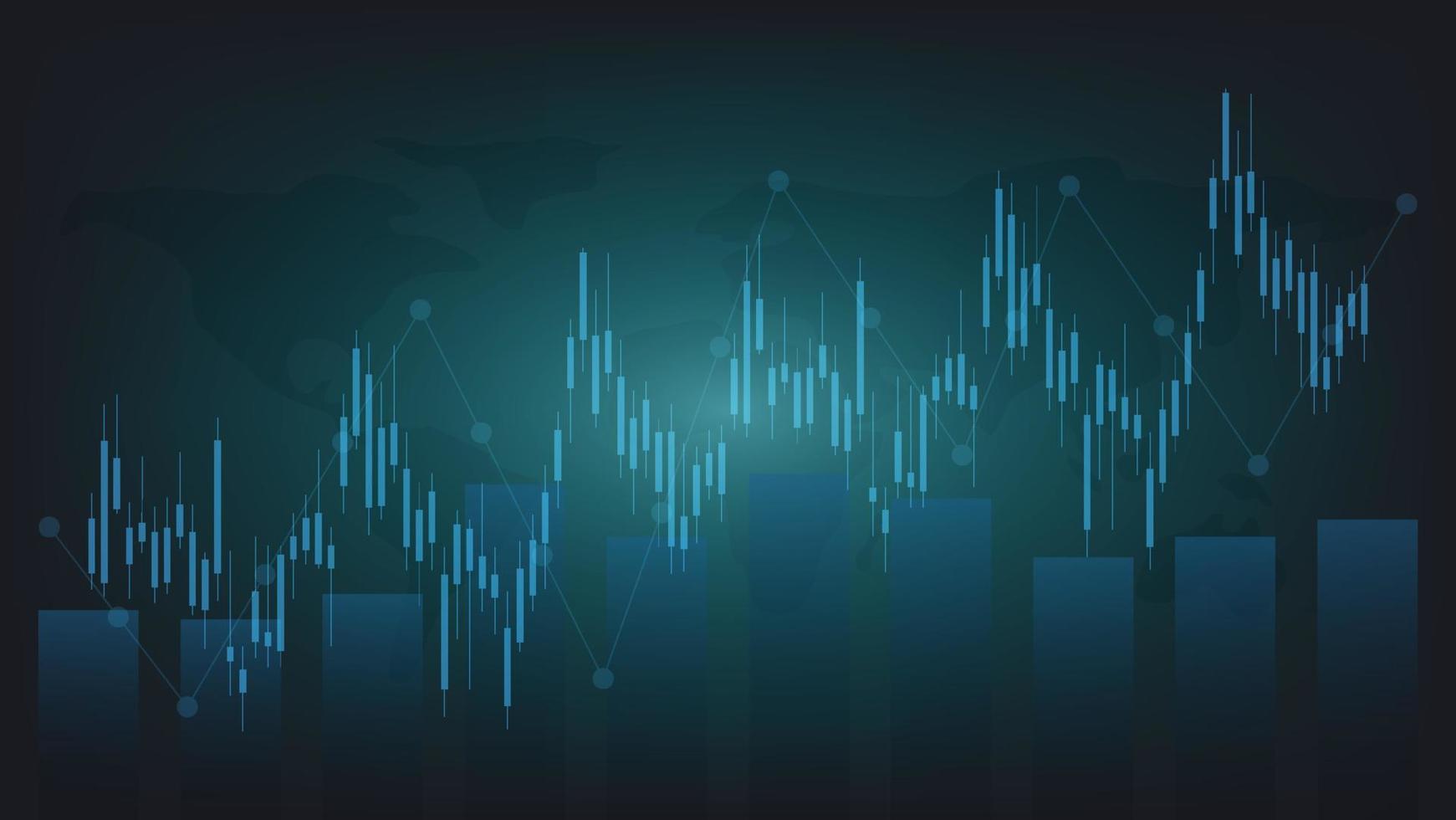 estatísticas de negócios financeiros com gráfico de barras e gráfico de velas mostram o preço do mercado de ações e câmbio em fundo verde escuro vetor