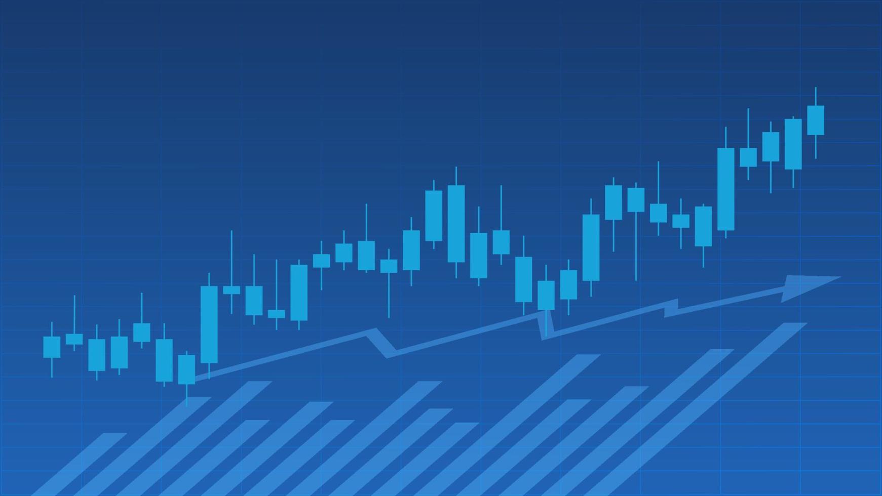 mercado de ações e conceito de gráfico de negociação de criptomoedas. castiçal e gráfico de barras com indicador de volume mostram dinheiro digital ou estatísticas financeiras e gerenciamento de ganhos de negócios em fundo azul vetor