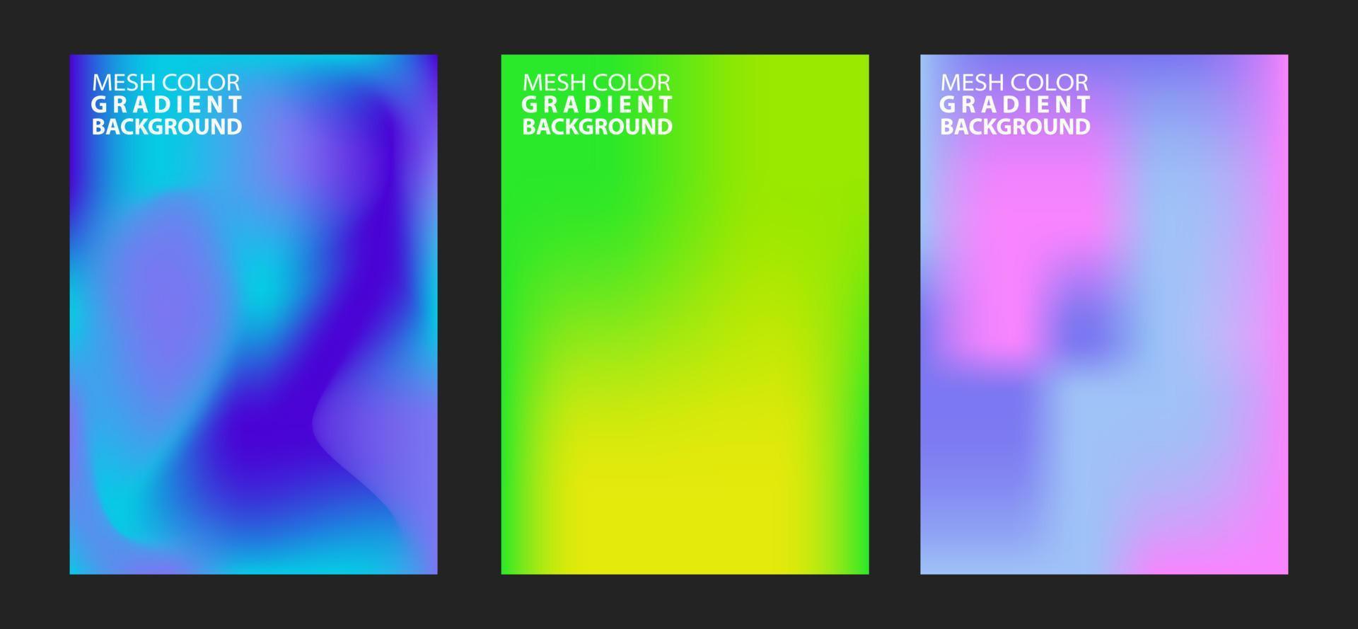 3 conjuntos de cor de fundo gradiente de forma de malha fluida abstrata. modelo de vetor moderno para brochuras, folhetos, capas, catálogos. composição gráfica líquida colorida