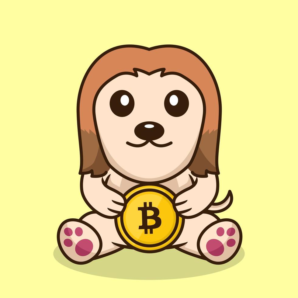 ilustração vetorial de cachorro fofo premium segurando moeda de ouro vetor