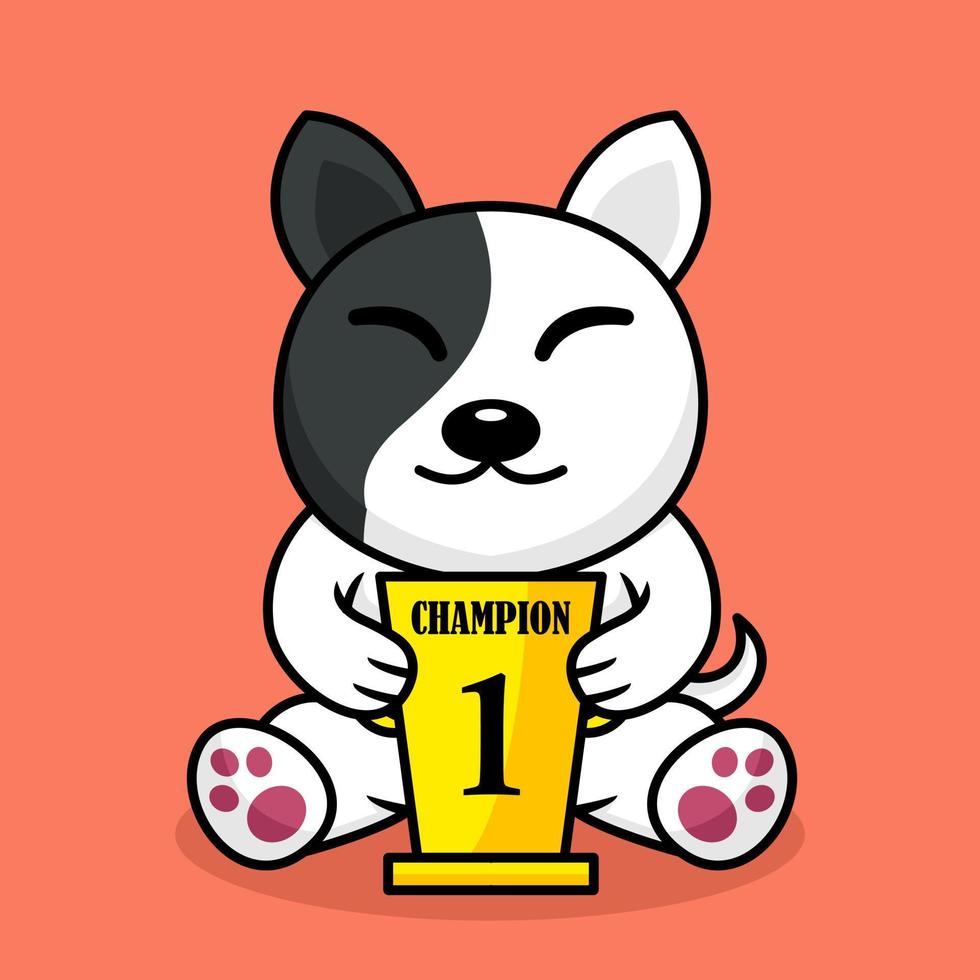 ilustração vetorial de cachorro fofo premium carregando o troféu de 1º lugar vetor