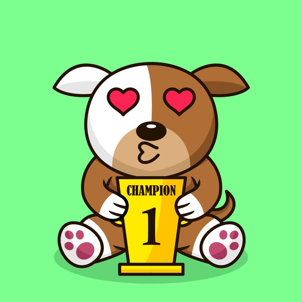 ilustração vetorial de cachorro fofo premium carregando o troféu de 1º lugar vetor