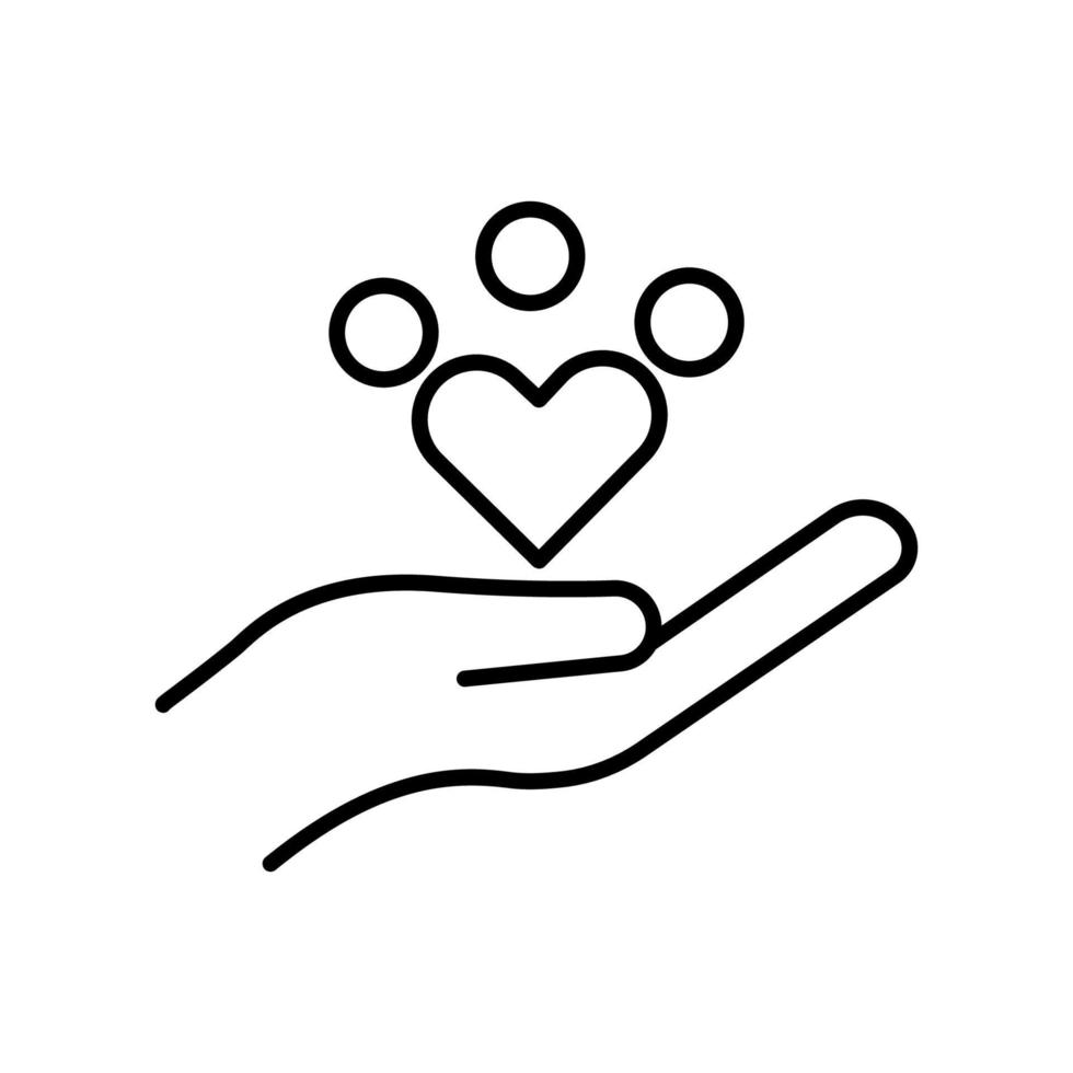 ícone de pessoas com coração e mão. ícone relacionado à diversidade, união. estilo de ícone de linha. design simples editável vetor