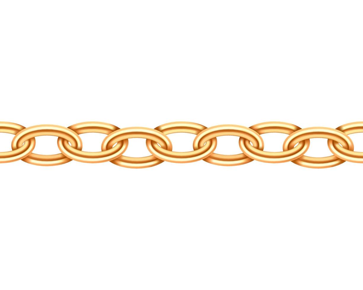 textura perfeita de cadeia dourada. link de correntes de ouro realista isolado no fundo branco. elemento de design tridimensional de corrente de joias. vetor