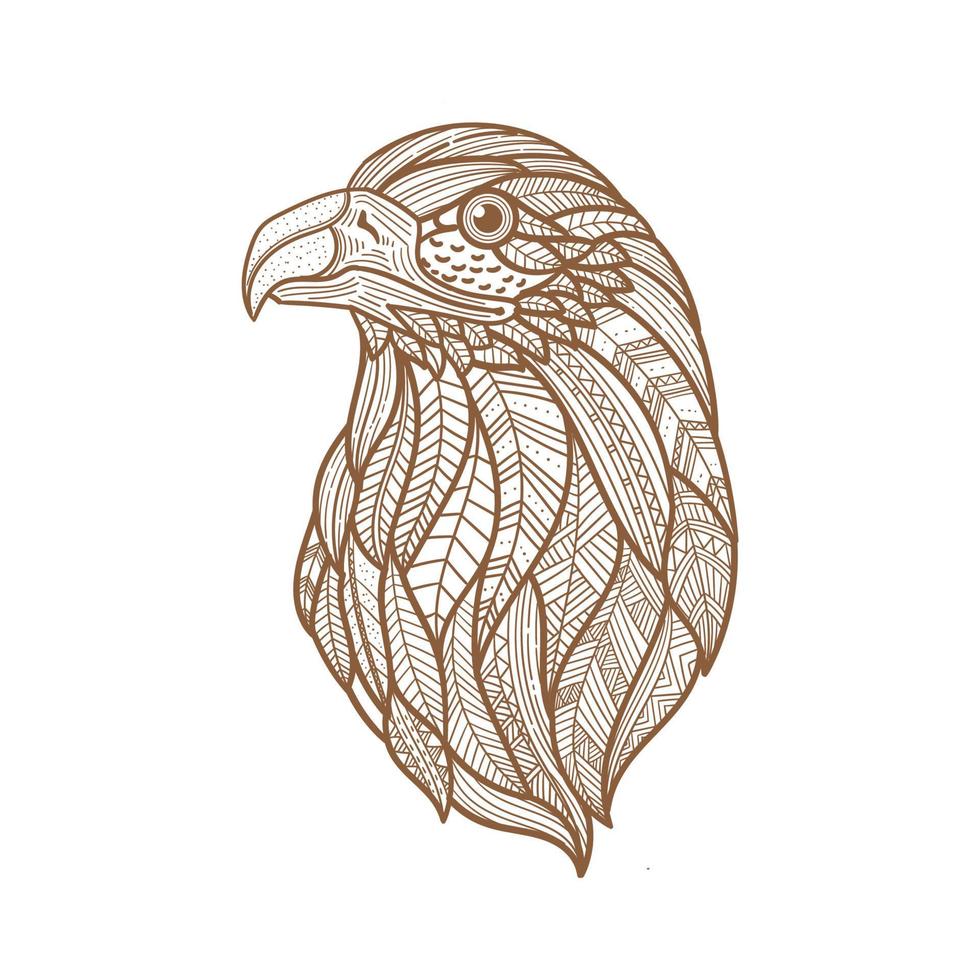 cabeça de águia com padrão étnico de desenho à mão vetor