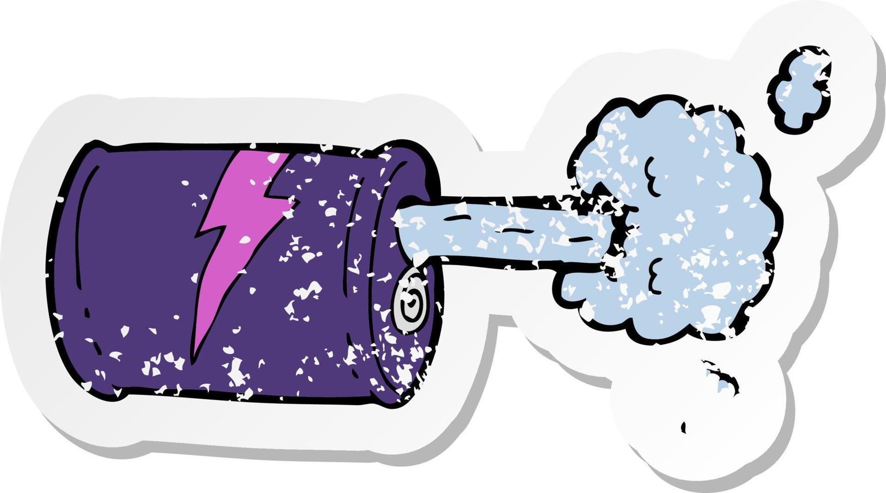 adesivo retrô angustiado de uma lata de bebida com gás de desenho animado vetor