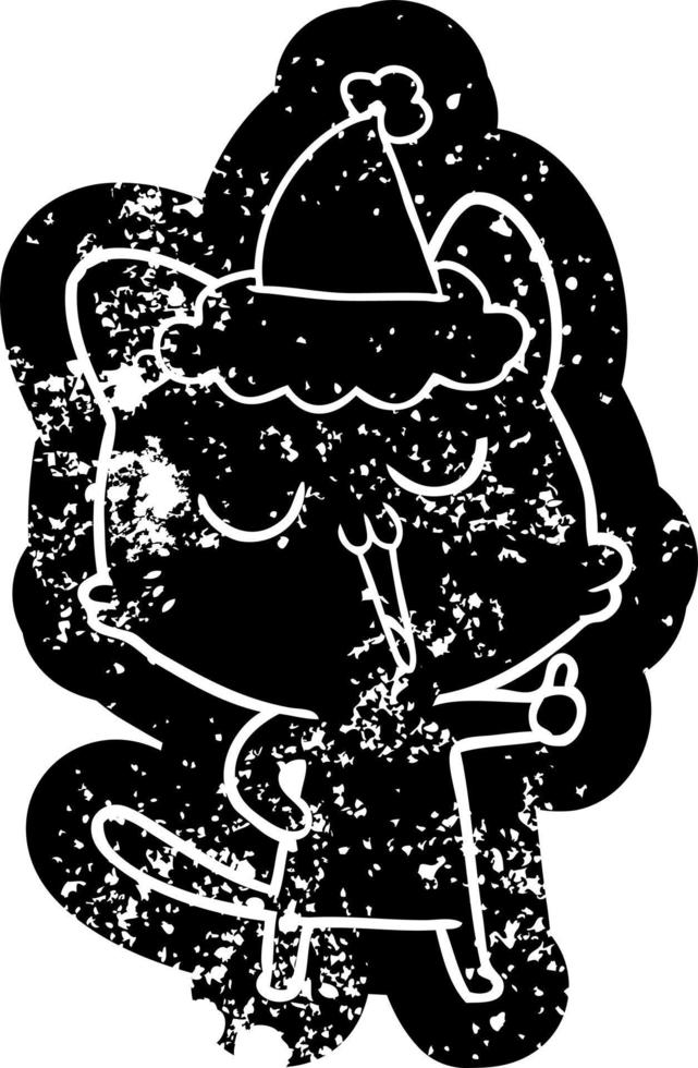 ícone angustiado dos desenhos animados de um gato cantando usando chapéu de papai noel vetor